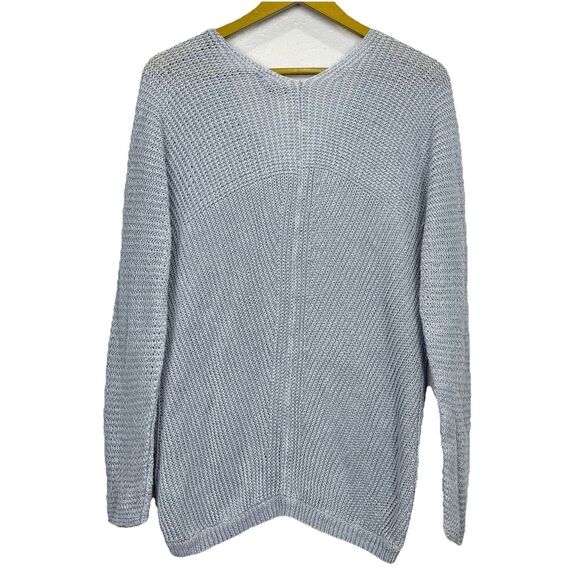 Vince Womens V Neck Open Knit Linen Sweater Size M Light Blue Old Money Beachy - Picture 2 of 6